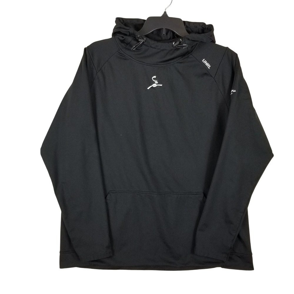 UNRL Mens Performance Hoodie Black Tech Pullover Sweatshirt XXL Logo Raglan
